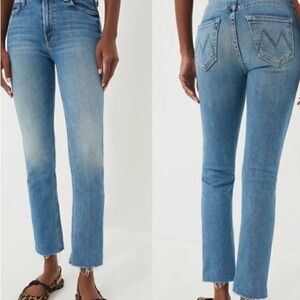 MOTHER Light Blue the mid rise dazzler ankle fray